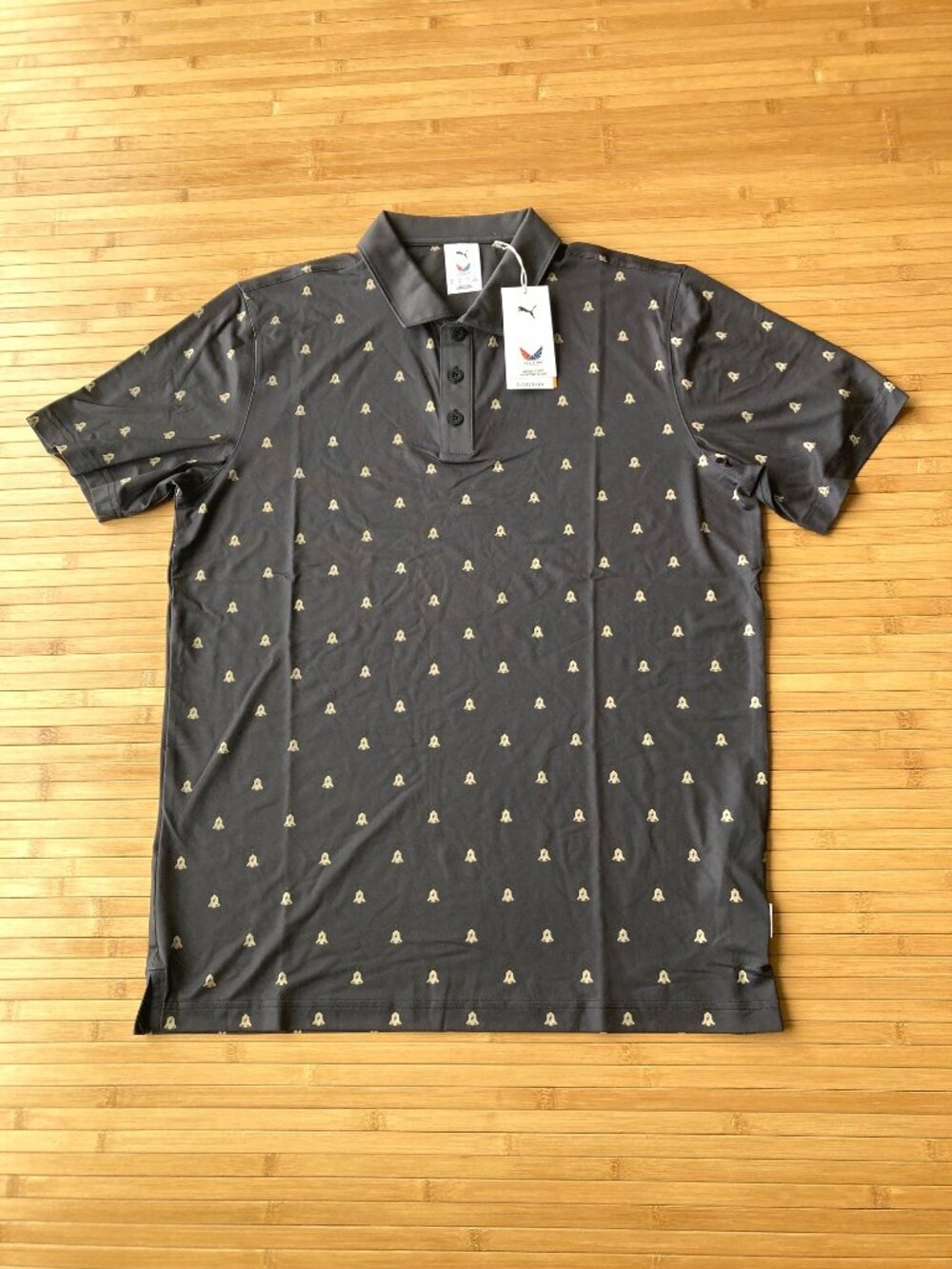 Puma Volition Liberty Golf Polo USA Performance Mens M Black/Ice Coffee NWT